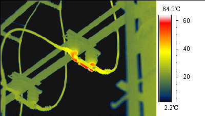 紅外熱像儀彩虹效果，看電線接頭發熱